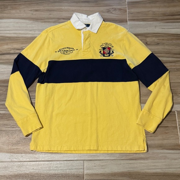 Polo Ralph Lauren Other - Vtg Polo Ralph Lauren Bleecker Cup Golf Club Rugby Shirt Striped Yellow Navy L